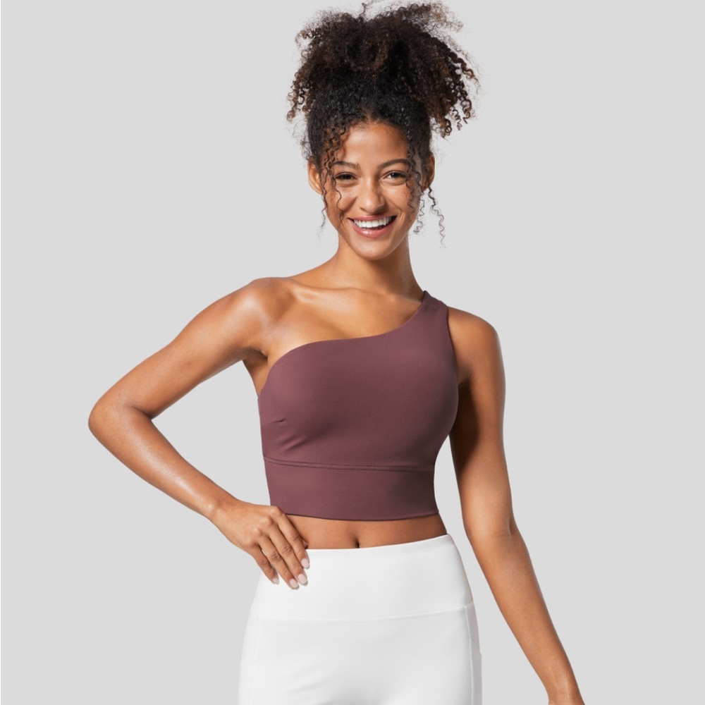 Low Support One-Shoulder Backless Yoga Sport Bra - Red Mahogany